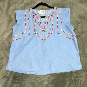 Savanna Jane Colorful Embroidered Blue Top